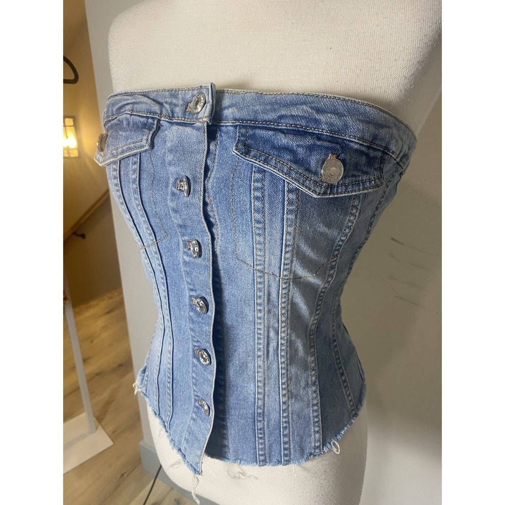 Emerson Lang Y2K Denim Corset Sleevless Top VTG  2000s Western Cowgirl  M